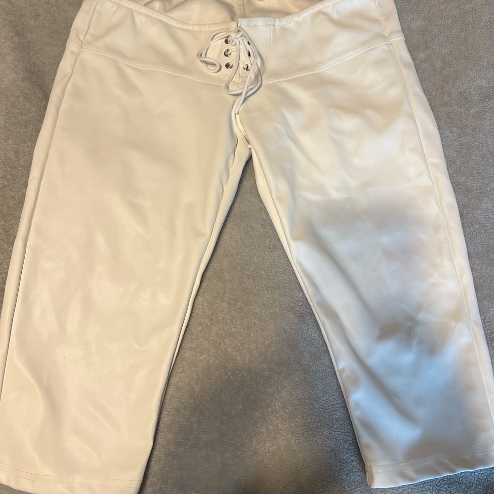 Matte Brand White Leather Capris | NWT
